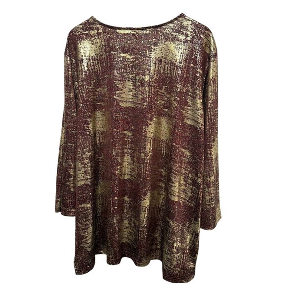 Salon Studio Metallic Top Plus Size 3X Red Gold Womens Stretch Tunic Holiday - Picture 3 of 8